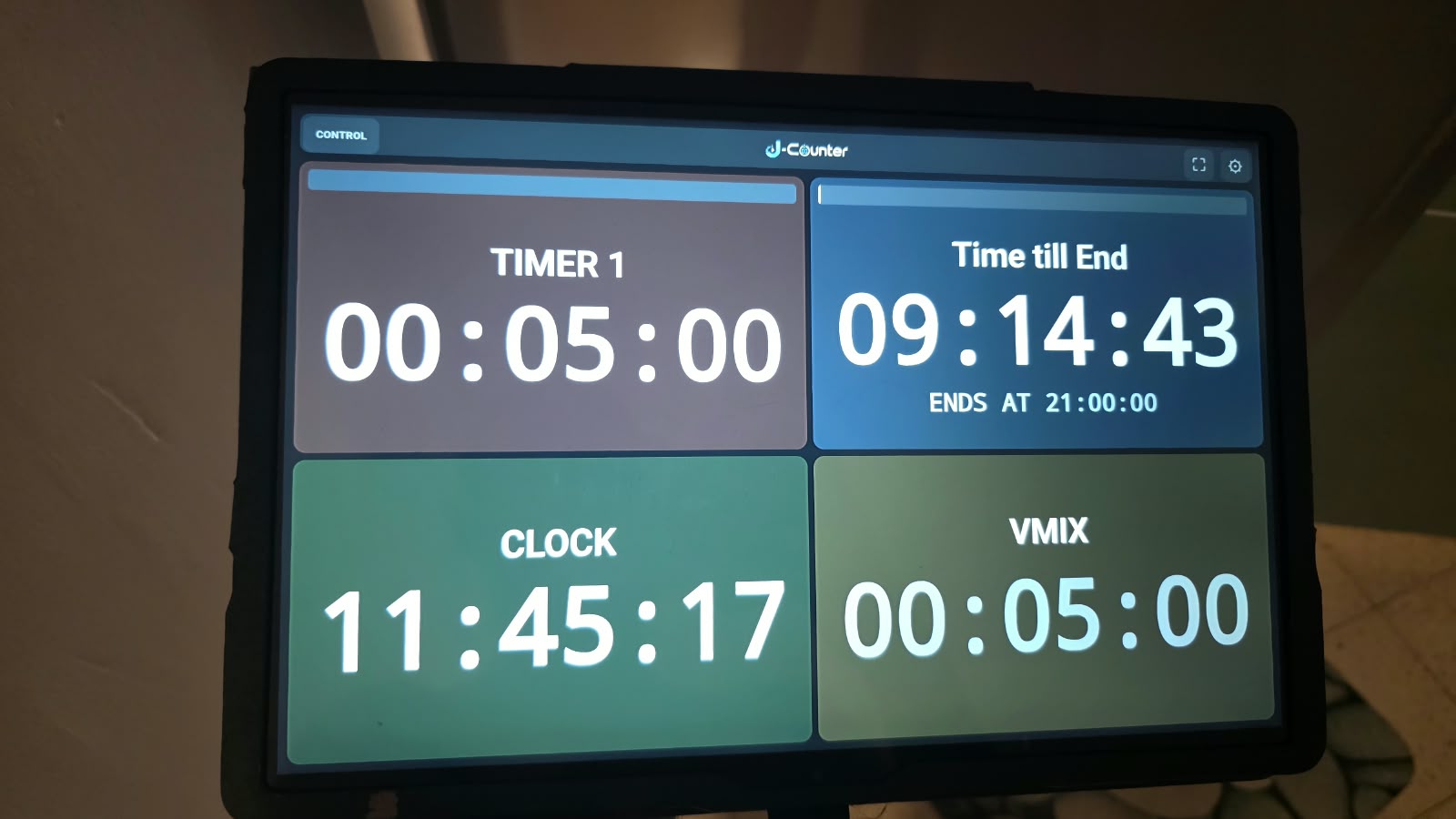 J-Counter running on a tablet with four timer windows